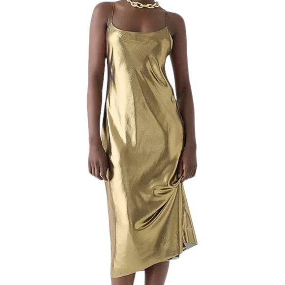 J. Crew Dresses & Skirts - New J. Crew Collection Gwyneth Slip Midi Dress in Gold Lame Metallic Size 8